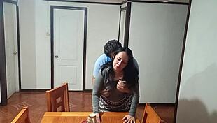 Surprised Stepmom's Table Temptation Beckons