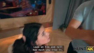 Hunt4k girlfriend picks up stranger for christmas fun while cuckold watches lesson