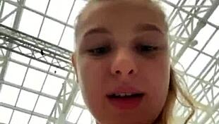 Horny SHAVED PUSSY FUCKED CLOSE UP IN PUBLIC with BIG NATURAL TITS BOUNCING!
