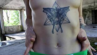 sexiest fitness babe stretches hairy pussy outdoors flexing horny