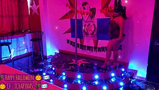 playboy bunny chapina struts runway saying happy halloween then clothes get ripped off