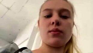 Horny SHAVED PUSSY FUCKED CLOSE UP IN PUBLIC with BIG NATURAL TITS BOUNCING!