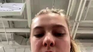 Horny SHAVED PUSSY FUCKED CLOSE UP IN PUBLIC with BIG NATURAL TITS BOUNCING!