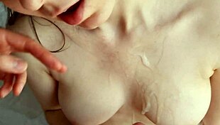 hot couple massages cock into passionate handjob cumshot on her natural tits pov