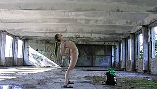 sexiest fitness babe stretches hairy pussy outdoors flexing horny