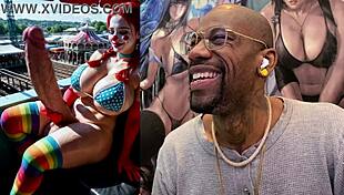 Big Breast Transgender Girl Cums from Deepthroat Clown Cock