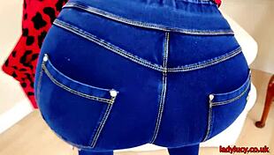 lucy gresty fingers pussy in skintight jeans heels lingerie long hair masturbation