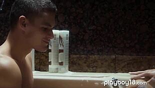 European Teen Beauty Blows Boyfriend During Intimate Bath Session