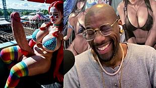 Big Breast Transgender Girl Cums from Deepthroat Clown Cock