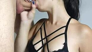 Girlfriend deepthroats wellington prado's huge cock till chest cumshot