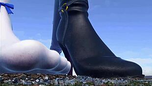 Two huge giantesses tower tall over the city before crushing it flat beneath their soles