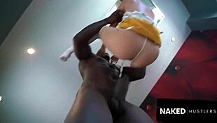 PUTTING BIG BLACK COCK DEEP IN PETITE WHITE CHICK'S CERVIX Doggystyle BEDROOM RIDE