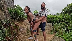 Intense Public Threesome Devours Friend's Pussy While Nicoly Gulps Stranger Cum