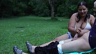 voyeur woman strokes me hard outdoors in public park forest