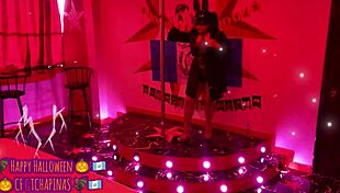 playboy bunny chapina struts runway saying happy halloween then clothes get ripped off