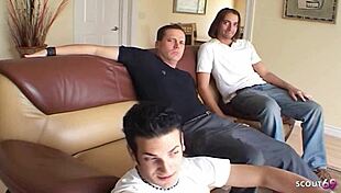 green-eyed black hair teen picked up for first sloppy blowbang bukkake orgy