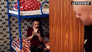 cum hungry brunette begs anal creampie doggystyle cowgirl hostel fuck