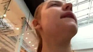 Horny SHAVED PUSSY FUCKED CLOSE UP IN PUBLIC with BIG NATURAL TITS BOUNCING!
