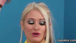 peach sucks bukkake cocks pov facial cumshot semen blast