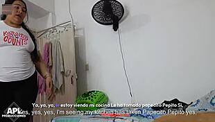 boss fucks petite maid in cute outfit doggystyle creampie when wife is away part 2
