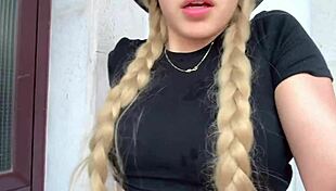 omg cute blonde 18+ rubs clit in stepdad's garden and squirts!!