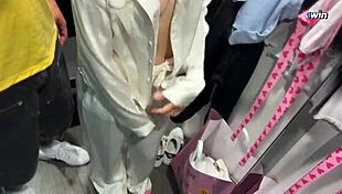 Risky Public Fitting Room Facefuck for 24yo Petite Beauty Eye Rolling Oral Creampie