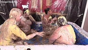 Whoa, four curvy babes dive into messy pussy licking party frenzy!