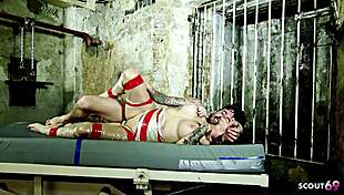 daisy rock licks cum off floor after bdsm prison roleplay pounding