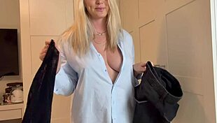 Sexy blonde's see-through haul reveals big ass and tits