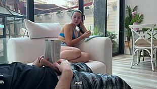 stepsis jumps in on my jerk session blows me and swallows cum