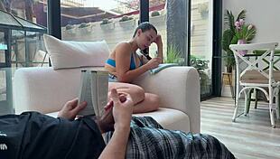 stepsis jumps in on my jerk session blows me and swallows cum