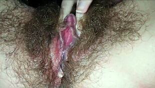 dirty hairy pussy with huge clit rubs to dripping orgasm closeup 💦💦