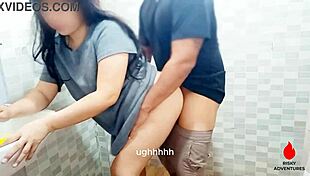 snuck my best friend from the party into bathroom for sneaky milf fuck