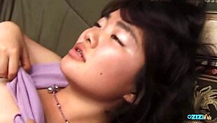 Racy brunette bends over for man pounding her hairy asian pussy then cums on twat