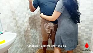 snuck my best friend from the party into bathroom for sneaky milf fuck