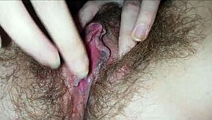 dirty hairy pussy with huge clit rubs to dripping orgasm closeup 💦💦