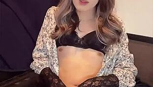 Japanese Ladyboy In One-Piece Dress Quietly Masturbates Solo