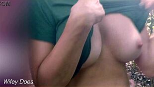 Stranger Begs Busty Milf Wife to Flash Massive Tits in Public Exhibition