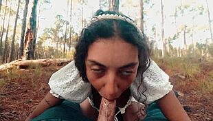 Forest Walk Turns into Deepthroat Gagging on Huge Cock Outdoors