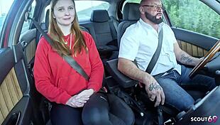 german redhead teen surprises old guy with wild fuck after bet 😲... she rides him hard!