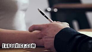 blonde babe dped by two professors in classroom