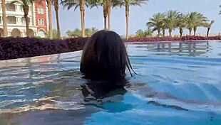 Monika Fox Swims Naked in Pool and Sea Pierced Nipples