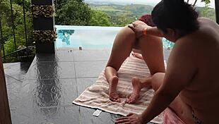 stepsister gets outdoor massage turning into tit worship domination and spit play