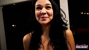 uhh petite brunette coed sabrina like deep sucks an' hard rides then rims that interracial cock greedly