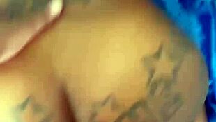 Big black cock bends ebony ass over for wet creampie doggystyle