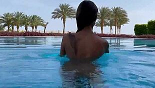 Monika Fox Swims Naked in Pool and Sea Pierced Nipples