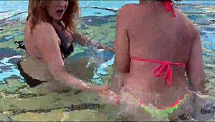 my stepmom and her best friend give me poolside massage pt 1