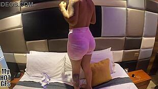 Elizabeth rides cock missionary then swallows cum in peruvian dorm