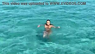 Monika Fox Swims Naked in Pool and Sea Pierced Nipples