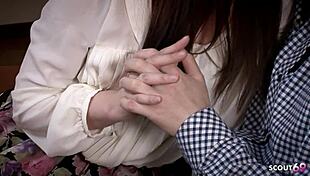 Classmate boy can't resist bushy pussy teen's home alone seduction?